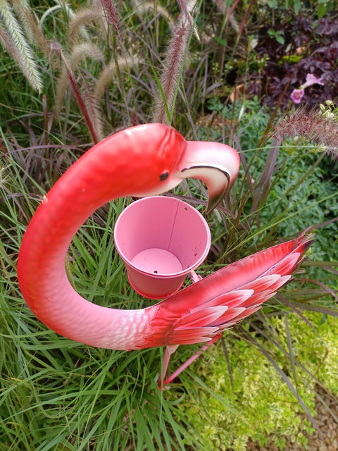 Statue Rosa Flamingo aus Metall 103 cm