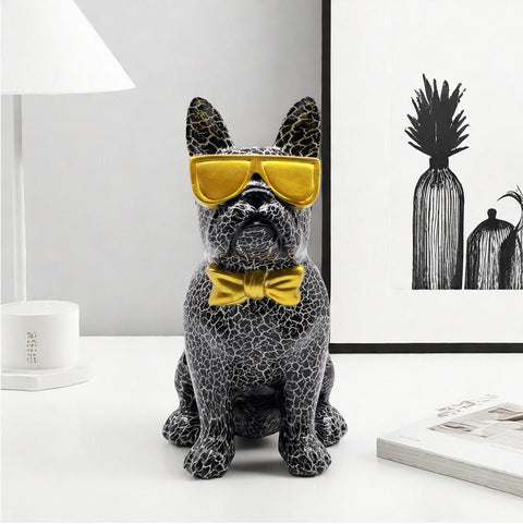 Bulldoggenstatue mit monochromer Lünette 25 cm