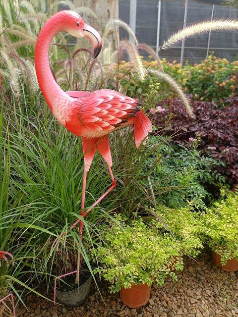 Statue Rosa Flamingo aus Metall 103 cm
