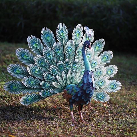 Statue Pfau aus Metall 81 cm