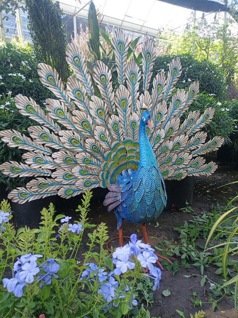 Statue Pfau aus Metall 81 cm