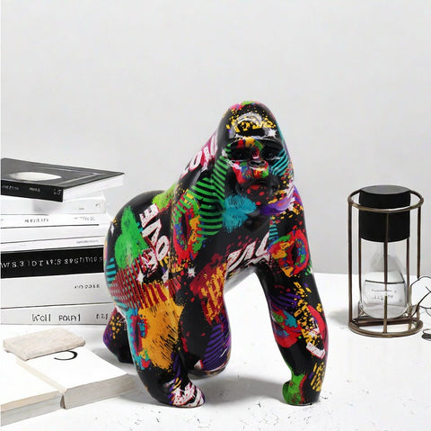 Graffiti-Gorilla-Statue aus Kunstharz, 17 cm