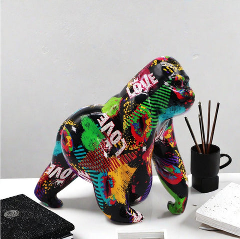 Graffiti-Gorilla-Statue aus Kunstharz, 17 cm