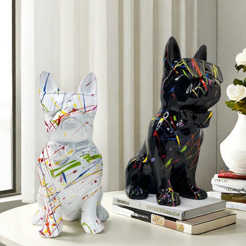 Bulldoggenstatue mit schwarzer Lünette 25 cm