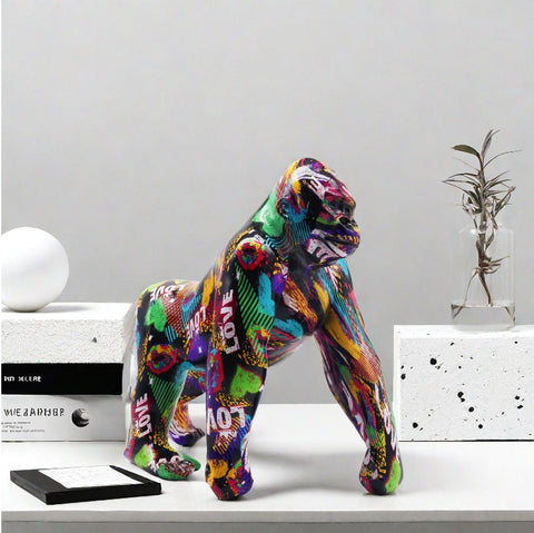 Graffiti-Gorilla-Statue aus Kunstharz, 26 cm