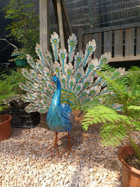 Statue Pfau aus Metall 81 cm