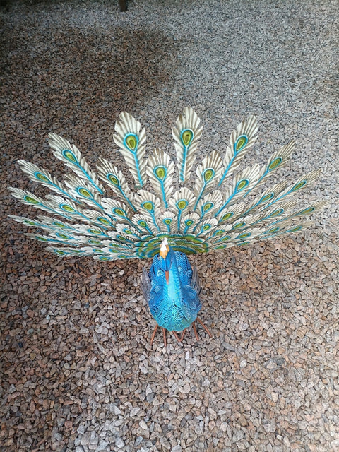 Statue Pfau aus Metall 81 cm