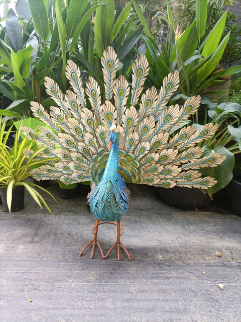 Statue Pfau aus Metall 81 cm