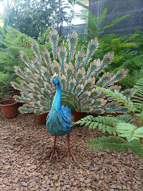 Statue Pfau aus Metall 81 cm