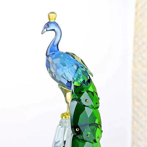 Pfauenstatue aus Kristall – Dekorative Designerskulptur, 24 cm