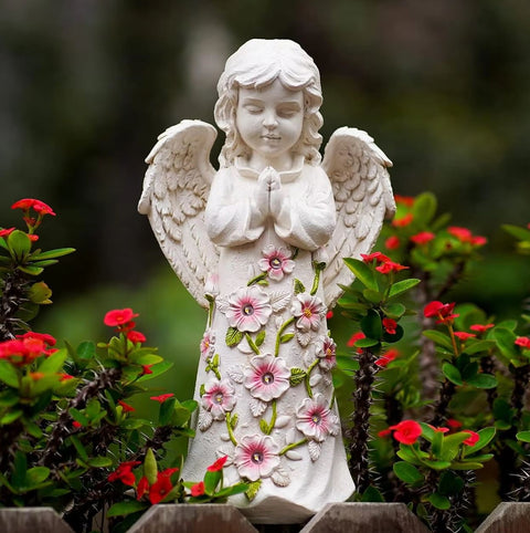 Statue Kind Engel mit Led außen 21 cm