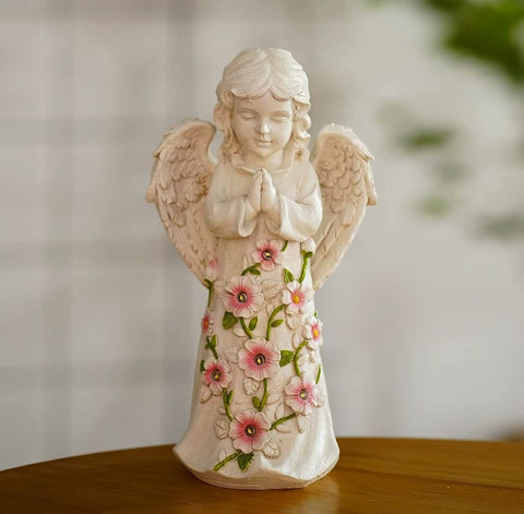 Statue Kind Engel mit Led außen 21 cm