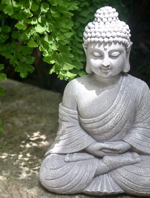 Graue Buddha-Statue für den Außenbereich 23 cm