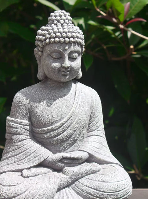 Graue Buddha-Statue für den Außenbereich 23 cm
