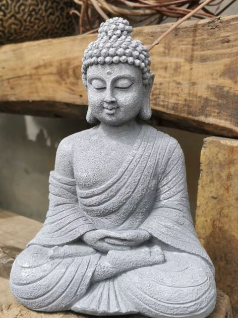 Graue Buddha-Statue für den Außenbereich 23 cm