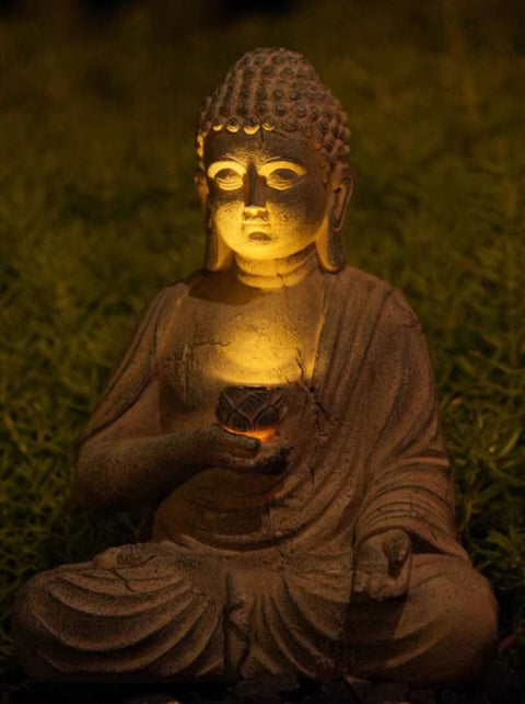 Buddha-Statue aus Kunstharz mit Licht, außen kompatibel 24 cm