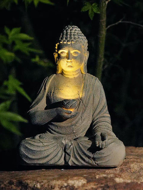 Buddha-Statue aus Kunstharz mit Licht, außen kompatibel 24 cm