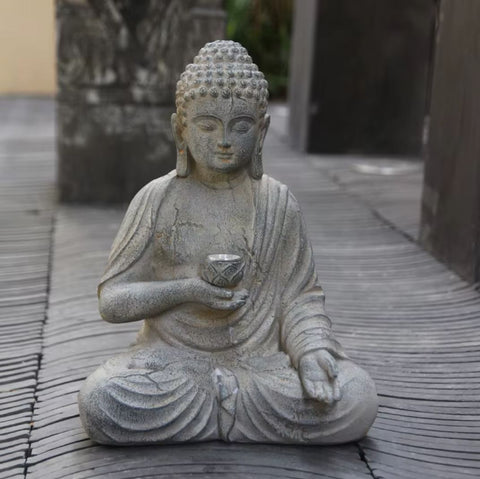 Buddha-Statue aus Kunstharz mit Licht, außen kompatibel 24 cm