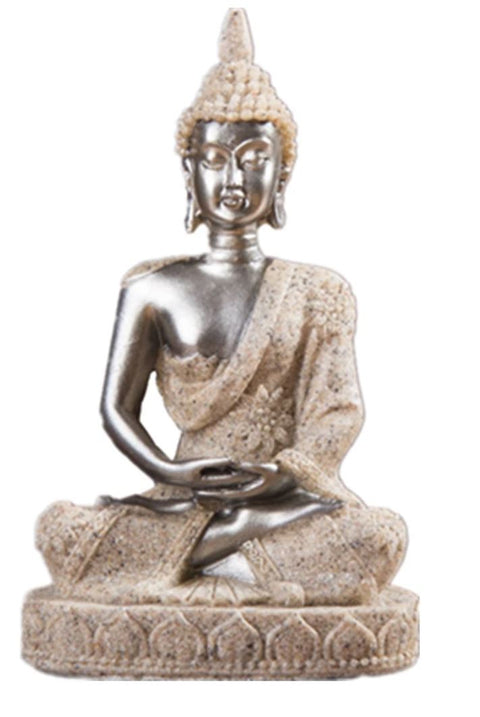 Buddha-Statue Sand / Silber 11 cm