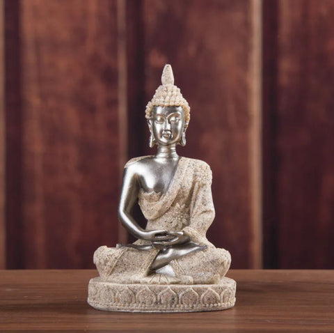 Buddha-Statue Sand / Silber 11 cm