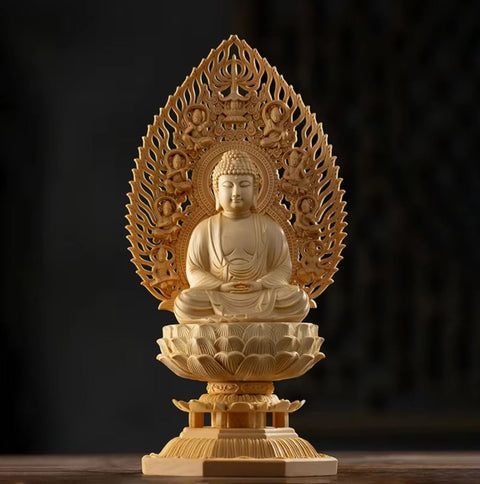Buddha-Statue aus Holz, 28 cm