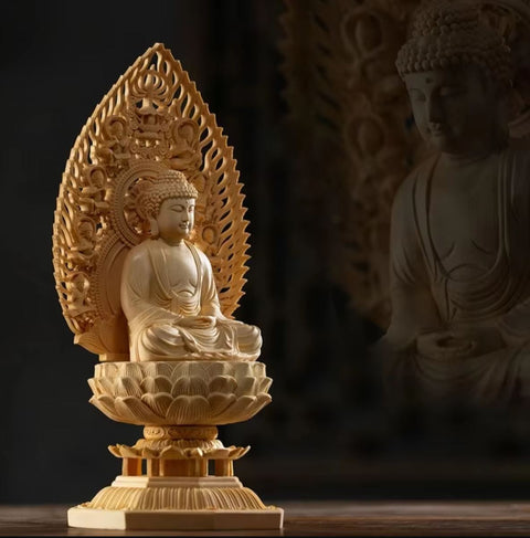 Buddha-Statue aus Holz, 28 cm