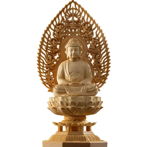 Buddha-Statue aus Holz, 28 cm