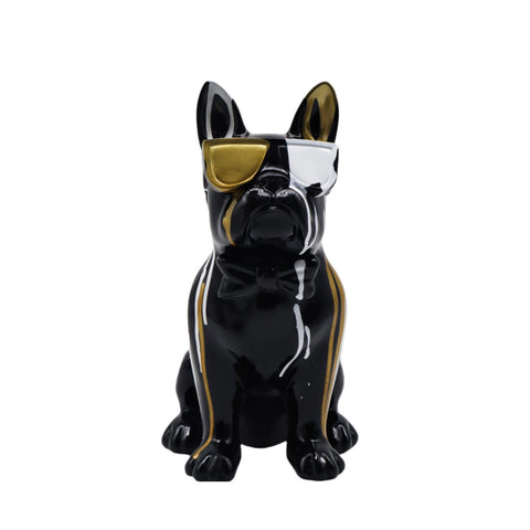 Bulldoggenstatue mit schwarzem, weißem, goldenem Rahmen, 25 cm