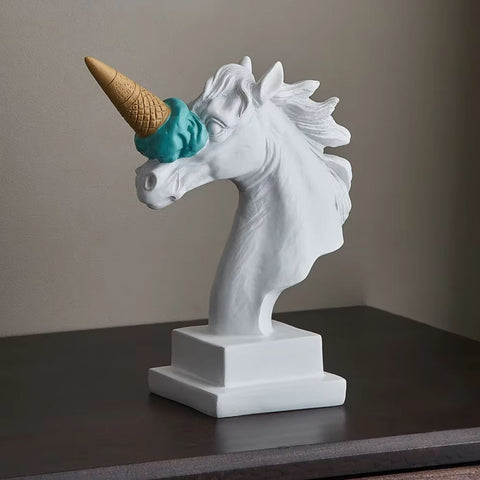 Statue Büste Pferd Einhorn (Eis) 17 cm