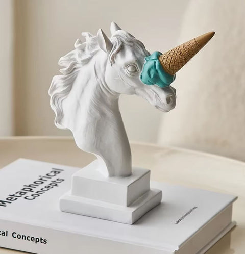 Statue Büste Pferd Einhorn (Eis) 17 cm