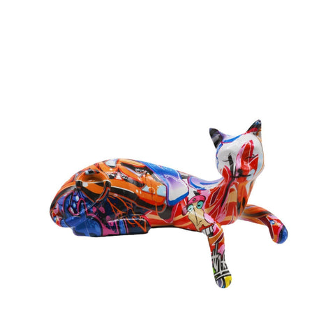 Liegende Katzenstatue aus Graffiti-Harz, 15 cm
