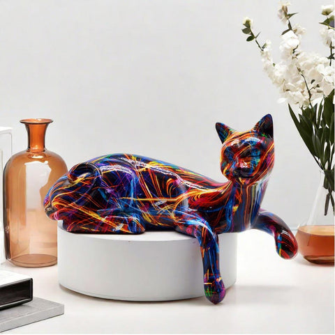 Liegende Katzenstatue aus Laserharz 15 cm