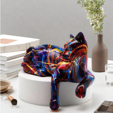 Liegende Katzenstatue aus Laserharz 15 cm