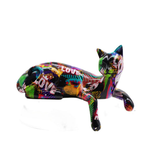 Liegende Katzenstatue aus Stadtharz, 15 cm