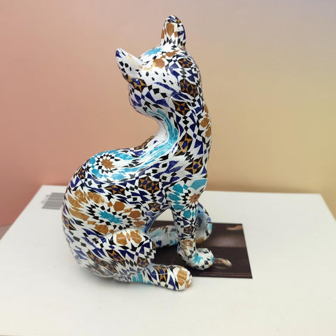 Sitzende Katzenstatue aus Mosaikharz, 17 cm