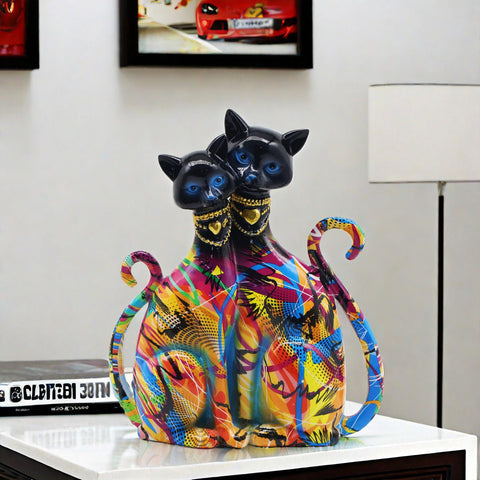 Statue von 2 siamesischen Katzen aus Harz 25 cm