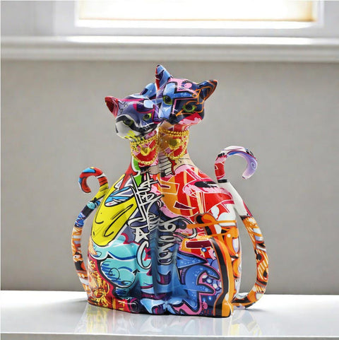 Statue von 2 siamesischen Katzen aus Graffiti-Harz, 25 cm