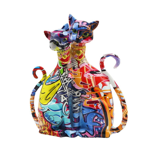 Statue von 2 siamesischen Katzen aus Graffiti-Harz, 25 cm