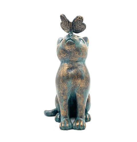 Statue Katze mit Schmetterling für den Außenbereich 20 cm