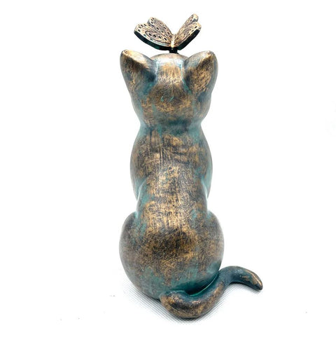 Statue Katze mit Schmetterling für den Außenbereich 20 cm