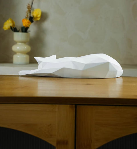 Statue liegende Katze Origami weiß 15cm