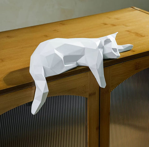 Statue liegende Katze Origami weiß 15cm