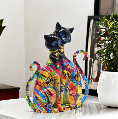 Statue von 2 siamesischen Katzen aus Harz 25 cm