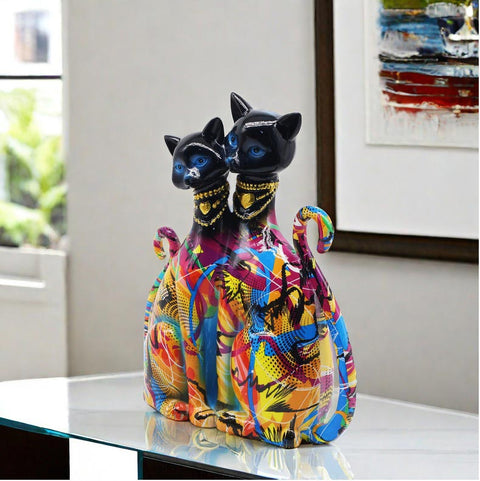 Statue von 2 siamesischen Katzen aus Harz 25 cm