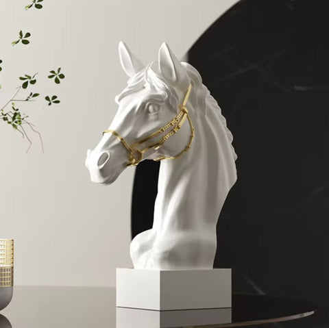 Statue Büste Pferdekopf schwarz und vergoldet 30 cm