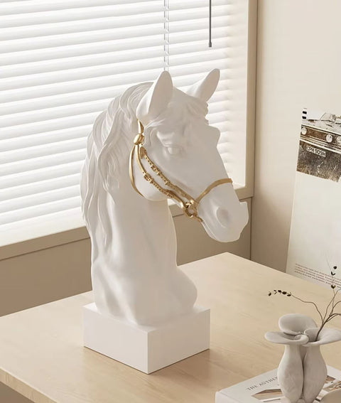 Statue Büste Pferdekopf schwarz und vergoldet 30 cm