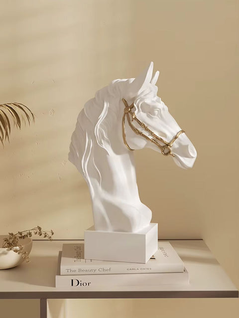 Statue Büste Pferdekopf schwarz und vergoldet 30 cm