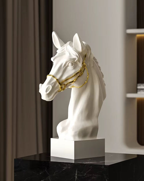Statue Büste Pferdekopf schwarz und vergoldet 30 cm