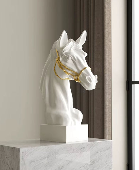 Statue Büste Pferdekopf schwarz und vergoldet 30 cm