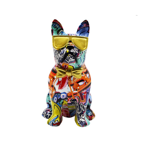 Bulldoggenstatue mit Popart-Lünette 25 cm
